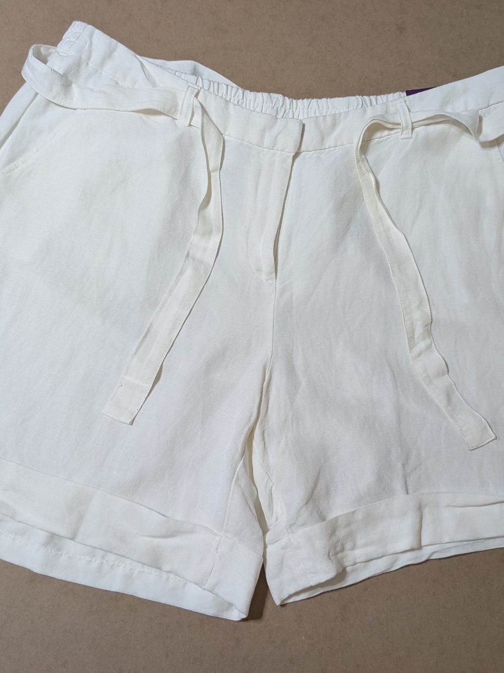 Lane Bryant Cream Tie-Waist Linen-Blend Shorts